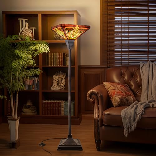 Tiffany Lamp Antique Amber Brown Stained Glass Torchiere Floor Lamp