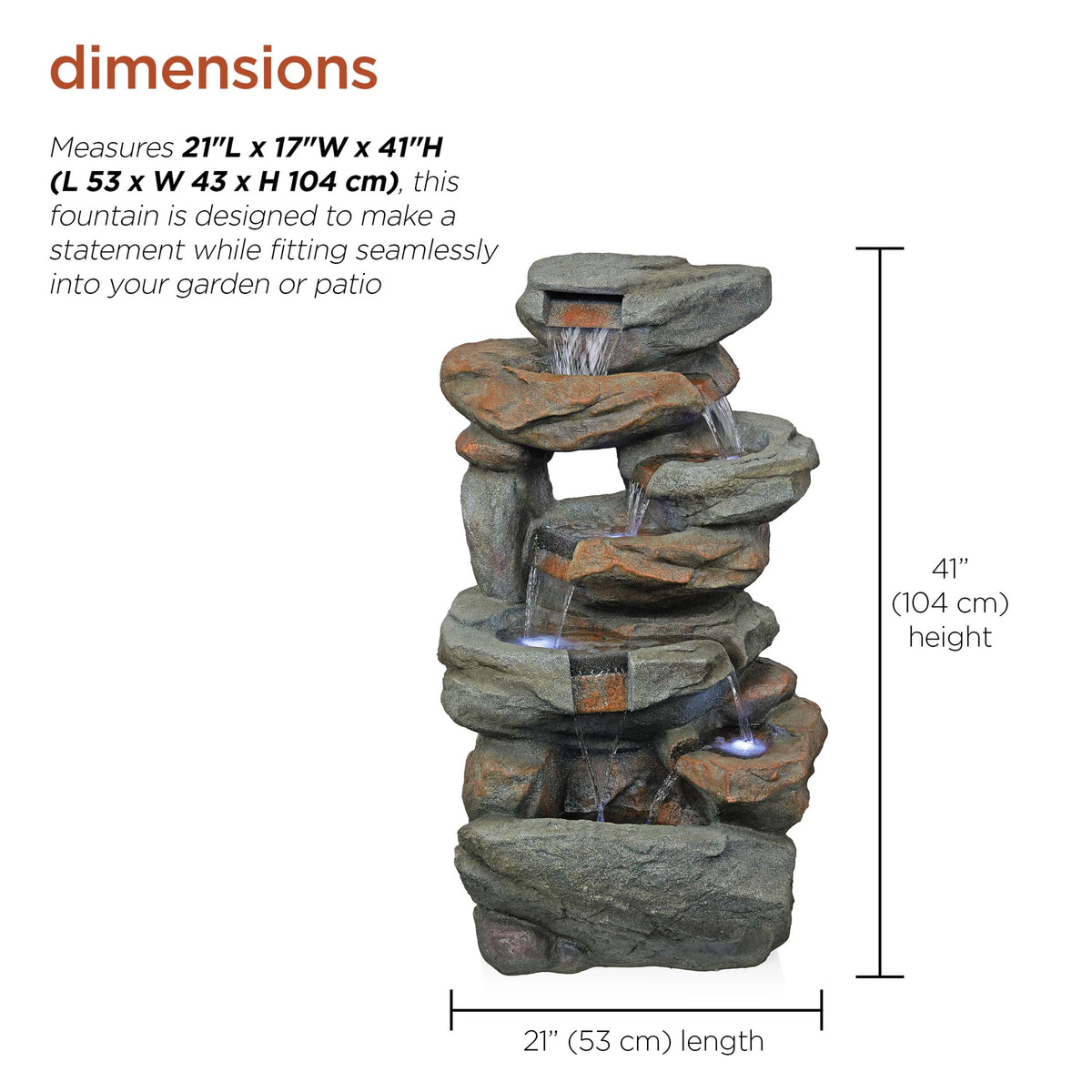 WIN1484S Cascading Natural Stone Fountain with LED Lights (Multicolor)