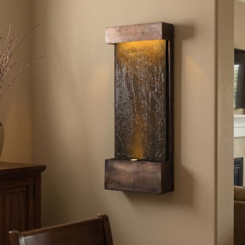 32.3 in Tall Modern Wall Fountain Indoor Outdoor LED Resin Copper (32.3"h Cooper)
