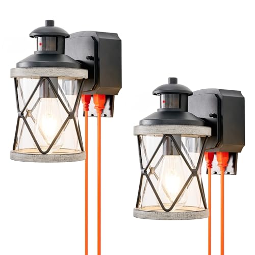 Dusk to Dawn Motion Sensor Outdoor Porch Light with GFCI Outlet (White / 2 Pack)
