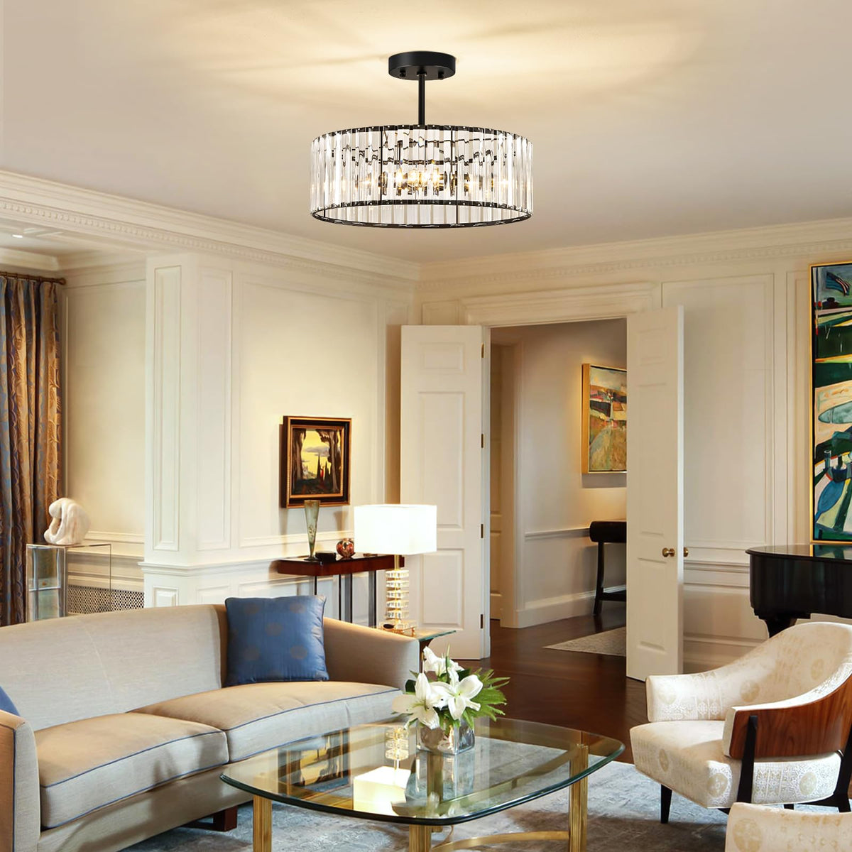 Crystal Black Ceiling Light (Black / 15.7 Inch)