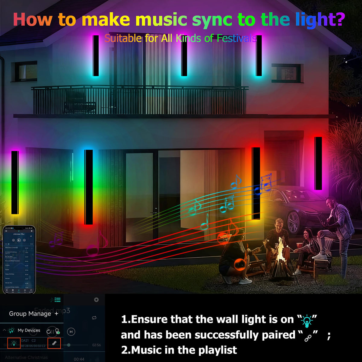 RGB Outdoor Wall Light with Remote & App Control (2pcs-31in)