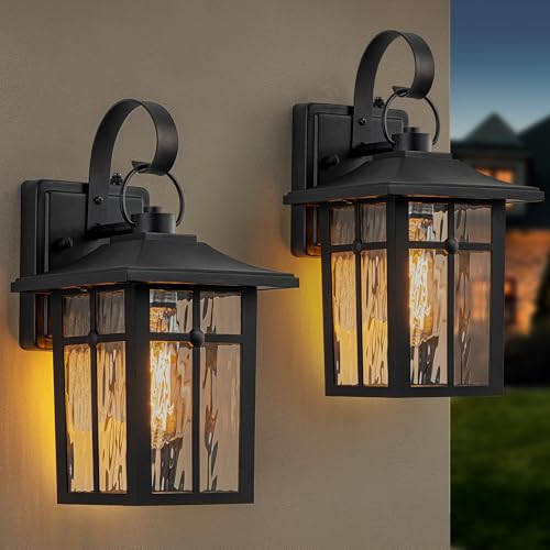 2 Pack Dusk to Dawn Outdoor Wall Lights (Black / 12.75 inch)