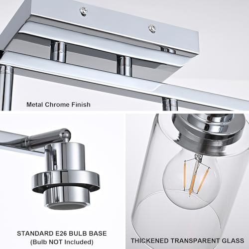 3 Light Track Lighting Kit Ceiling Kitchen Track Lighting Fixtures Chrome Bathroom Vanity Wall Lights with Clear Glass Multi (Chrome / 3-Light)