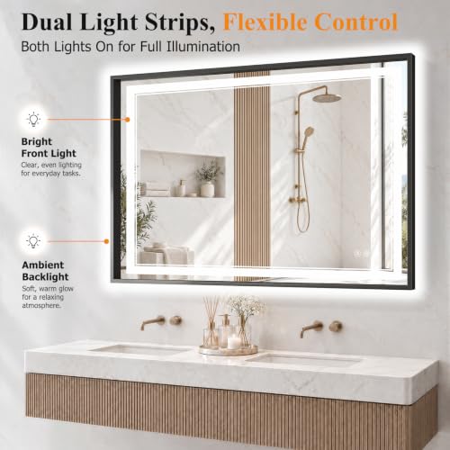 36"x55" LED Bathroom Mirror with Lights (Black / 55"L x 36"W)