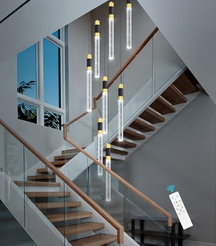 8 Lights 98 Inches Modern Chandelier LED Light Fixtures Adjustable Long Light Chandelier for Hallway Foyer Dimmable Lights with Remote Dining Kitchen Ceiling Pendant Lighting (8 lights Cylindrical)