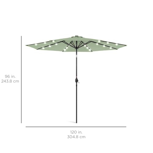 10ft Solar Polyester LED Lighted Patio Umbrella w (Sage Green)