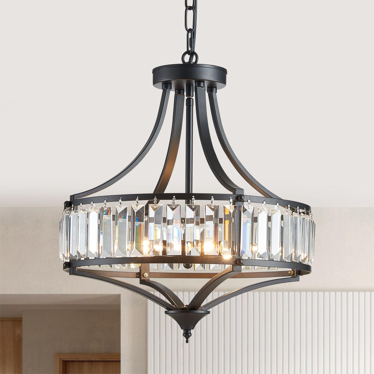 Black Crystal Chandeliers for Dining Room (15.7" Black)