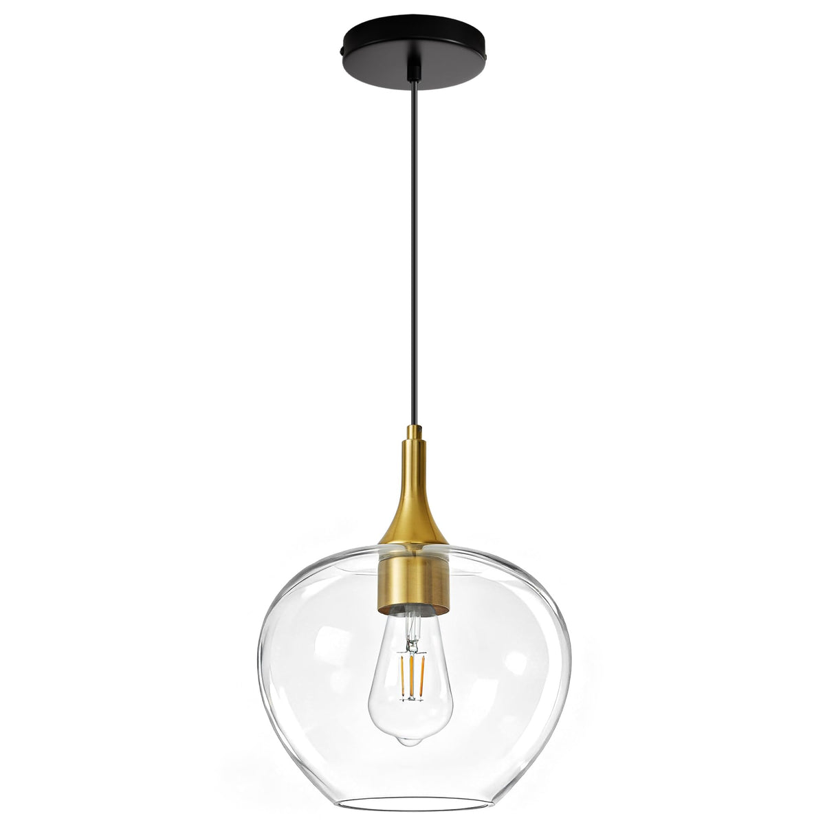 9.45in Black Gold Pendant Lights Kitchen Island with Clear Glass Shade 1PC (Black Gold-Clear Glass)