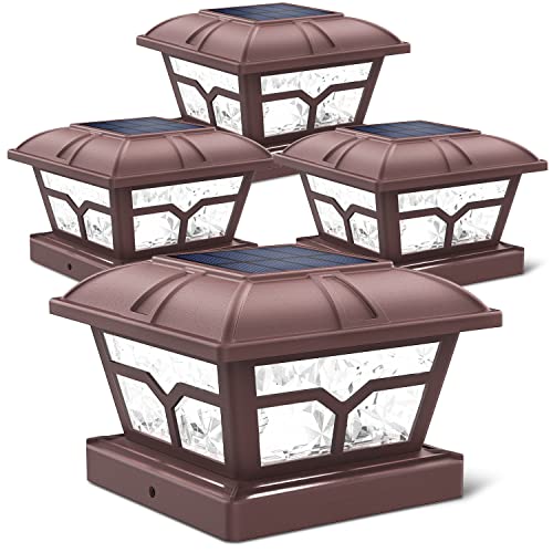 Solar Post Cap Lights Outdoor 2 Modes (Brown / 4 Pack)