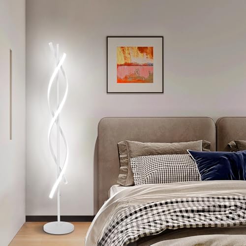 40W Modern Floor Lamp with Remote 60 inch Dimmable Floor Lamp for Bedroom Standing Lamp LED Floor Lamps for Living Room Dining Rooms Home Offices Lighting (White)