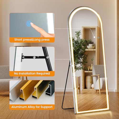LED Arched Full Length Mirror (White Led-arched / 71"L x 26"W)