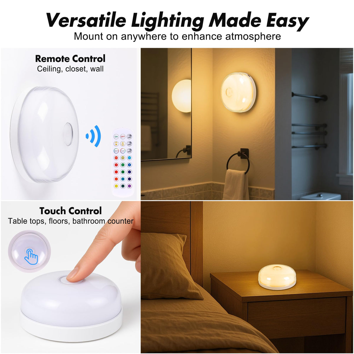4 Pack Waterproof Shower Light No Wiring (White / 4 Pack)