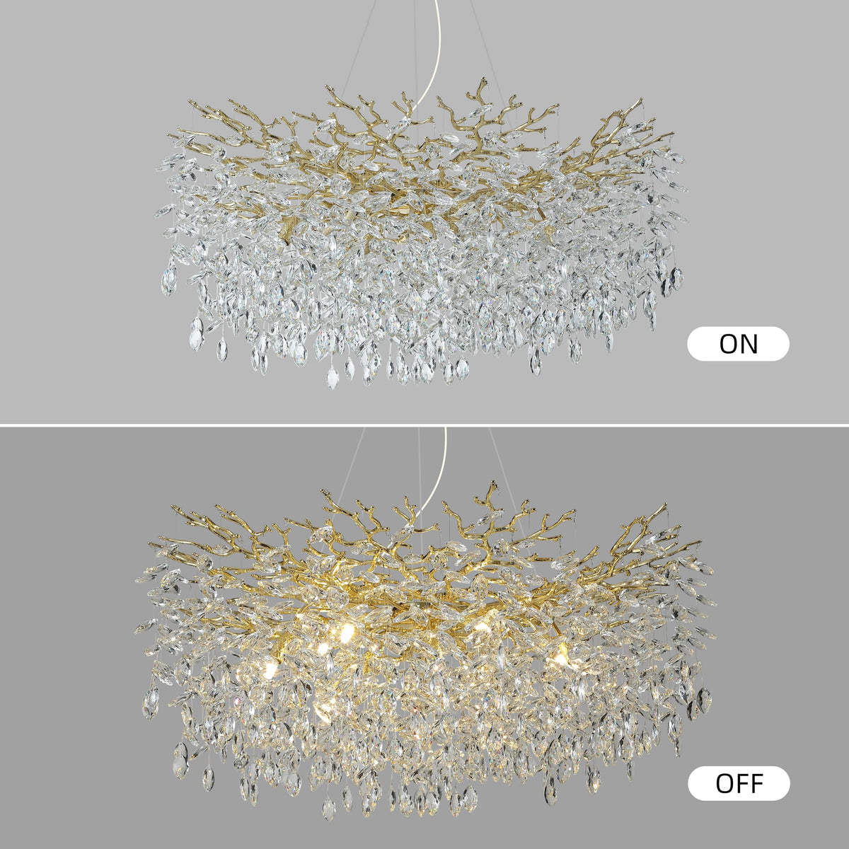 Modern Crystal Tree Branches Chandelier (Gold / Round 40")
