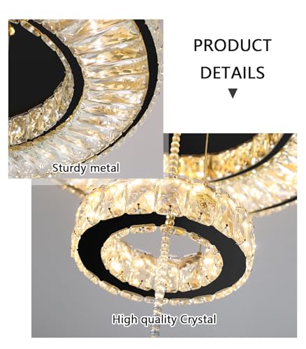 Modern Chandelier Bedroom Light Indoor LED Dimmable Lights Ceiling Chandeliers for Dining Room Kitchen Entryway Black 30W LEDs Fixtures 2400 Lumens (Black / W20")
