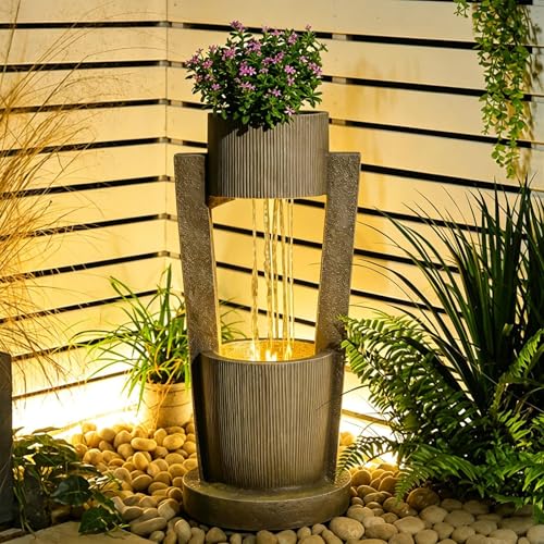 33H Modern Outdoor Water Fountain Cascading Realistic Rock with LED Lights (33H)