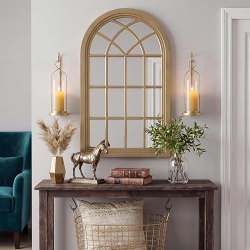 Set of 2 Gold Wall Candle Sconces Decor Wall Candle Holder for Pillar Candles (Gold)