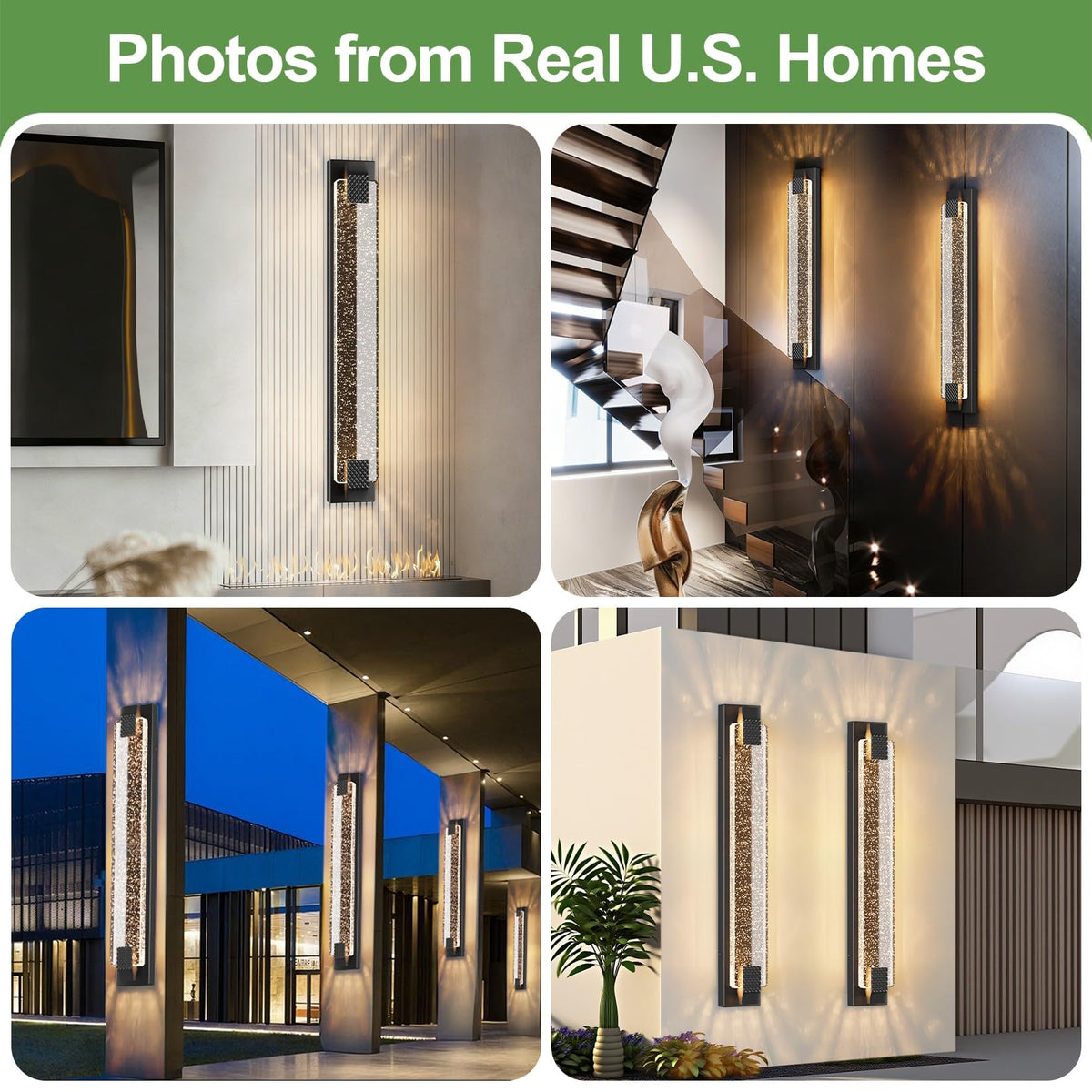 31.5in Modern LED Outdoor Wall Sconces Crystal Bubble Glass Black Exterior Lights (Black / 31.5 inch)