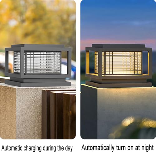 Outdoor Solar Outdoor Column Lights Modern Post Caps Light Aluminum IP65 Waterproof Pillar Light Square Landscape Column Lamp for Patio Posts Flat Surface Garden Decoration Post Lanterns