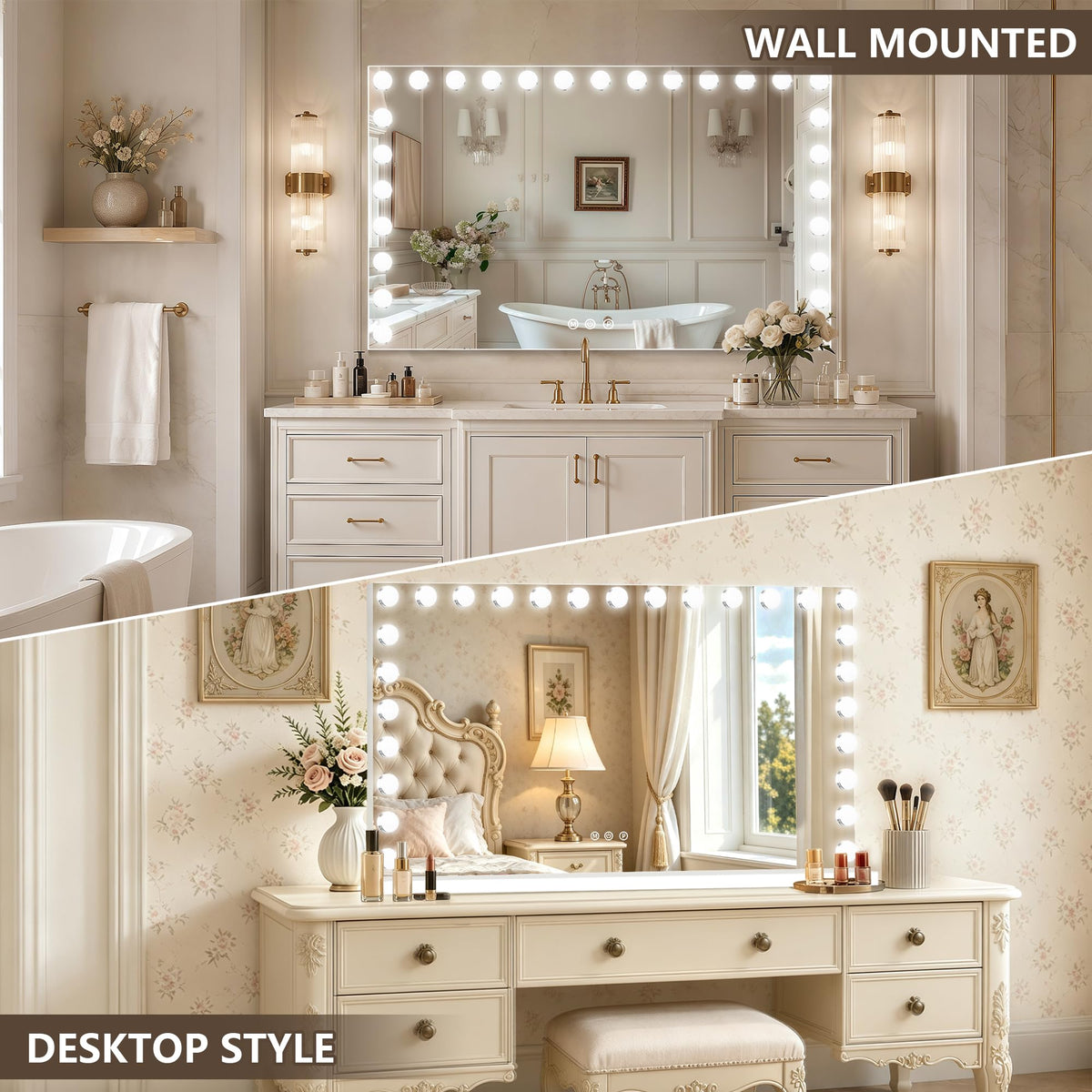 Hollywood Vanity Mirror with Lights (White / 52"L x 30"W)