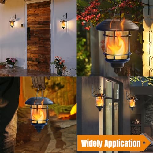 4 Pack Solar Flame Wall Lanterns Outdoor (Flickering Flame)