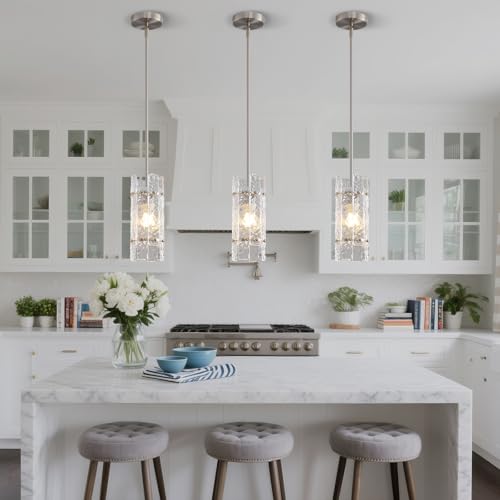 Modern Brushed nickel Crystal Pendant Light for Kitchen Island (Brushed Nickel / 1-Pack(Round))