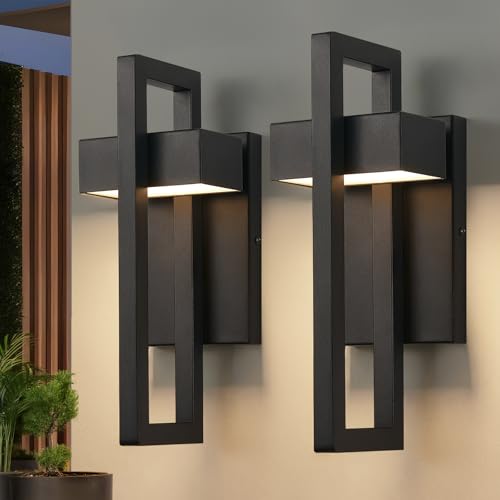 Modern Outdoor Wall Lights Black Exterior Lighting Fixtures (Black - No Sensor / 13.7inch - 2 Pack)