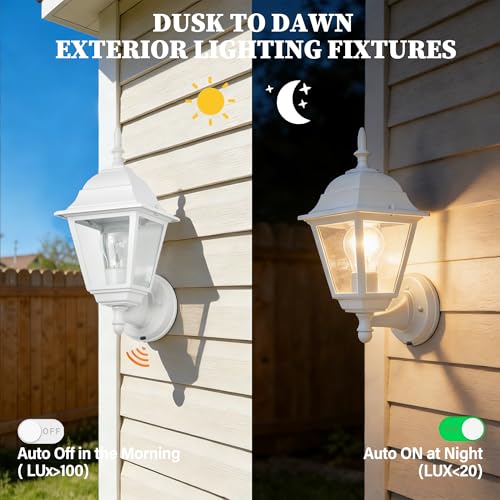 Dusk to Dawn Outdoor Porch Light Wall Mount (White / Dusk to Dawn Version)