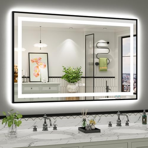 55x36 Inch LED Bathroom Mirror with Black Frame (Backlit+front Lit With Black Frame / 55"L x 36"W)