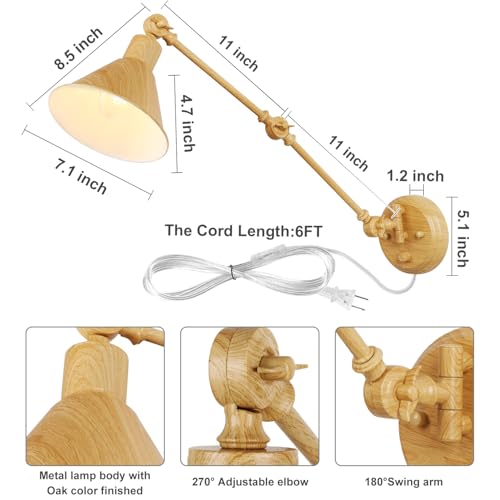 Wall Sconces Plug in (Oak color / 2 Pack- (Switch))