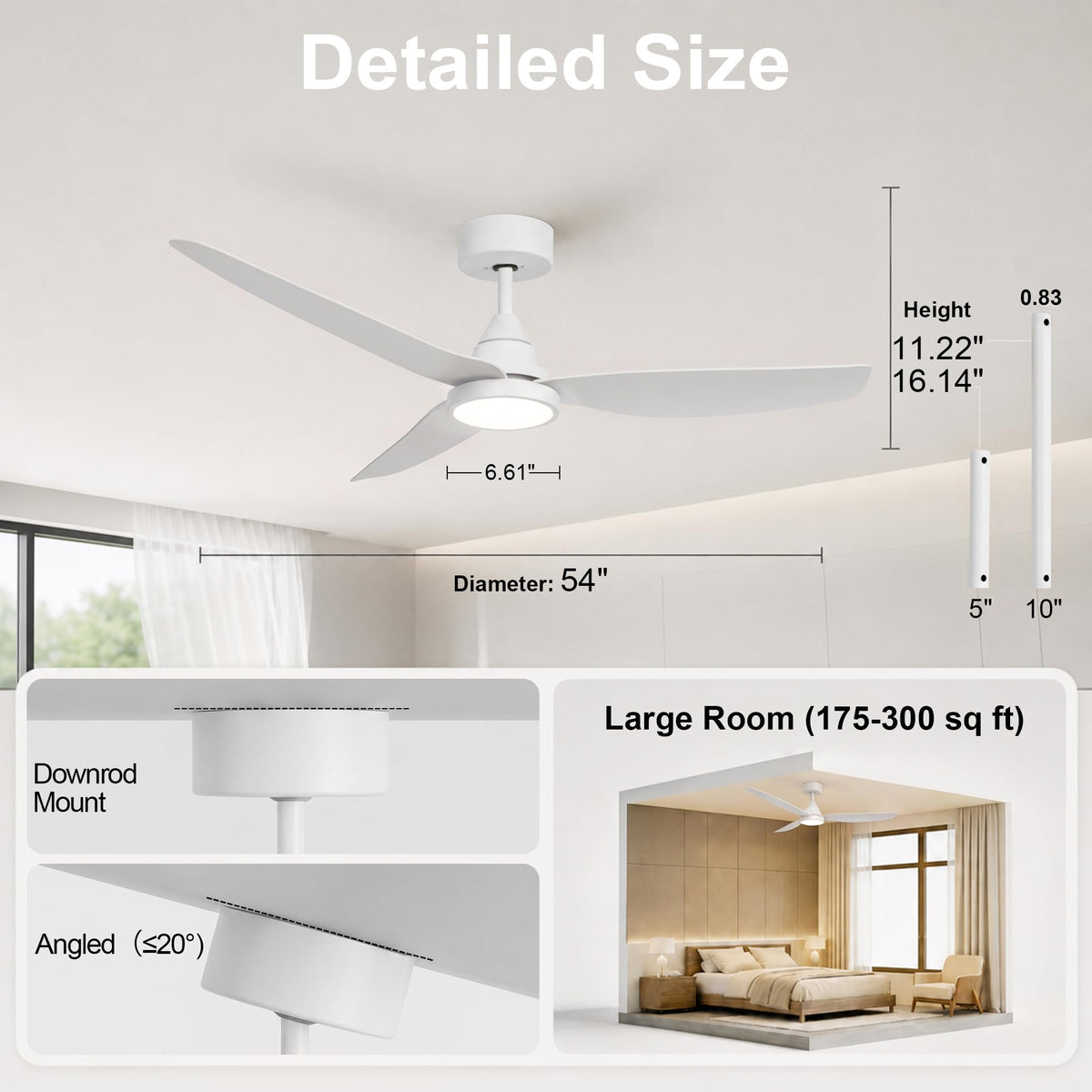 2 Pack 54 Inch Ceiling Fan with Lights (White / 54 inch)