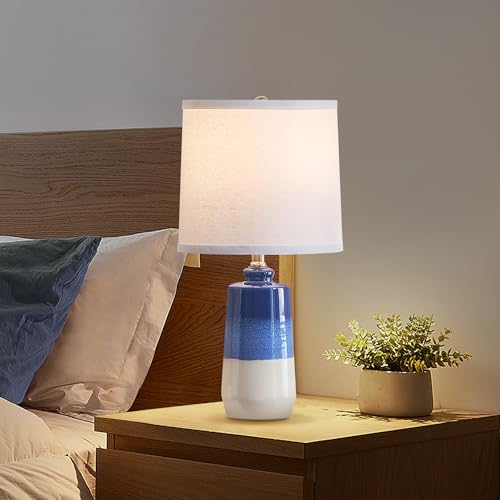 20.5" Ceramic Blue Lamps for Nightstand Set of 2 (Navy Blue-S)