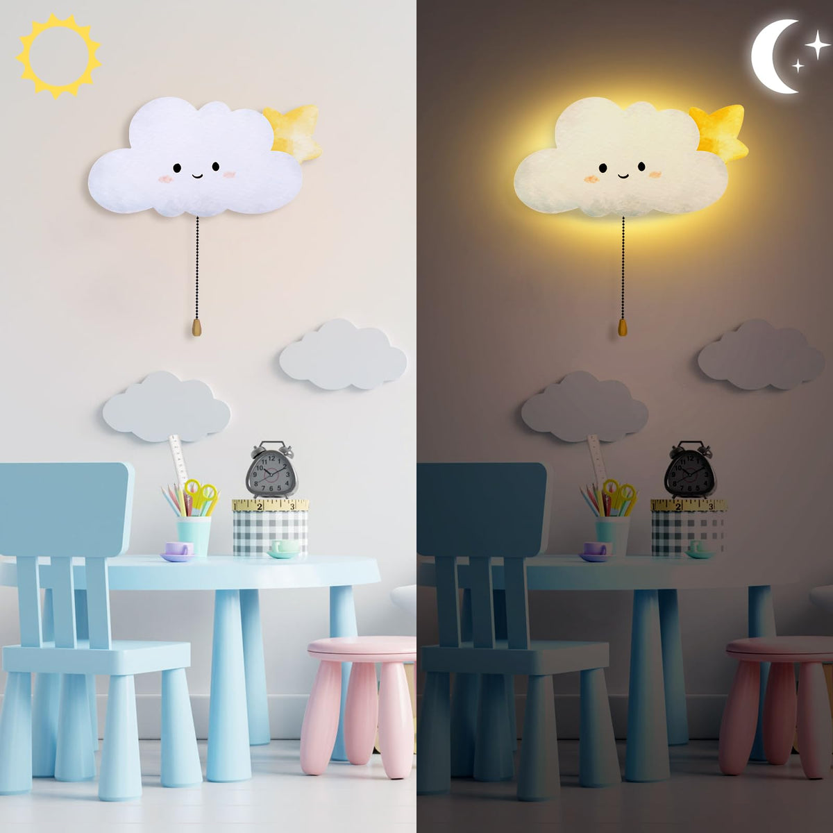 Kids Wall Cloud Lamp Night Light Floating Battery Operated Hanging (Cloud)