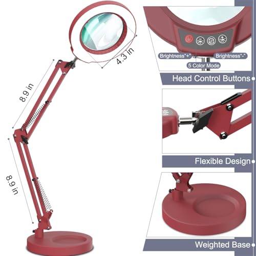12X Magnifying Glass with Light and Stand (Red / 12X 17.8inch Base & Clamp)