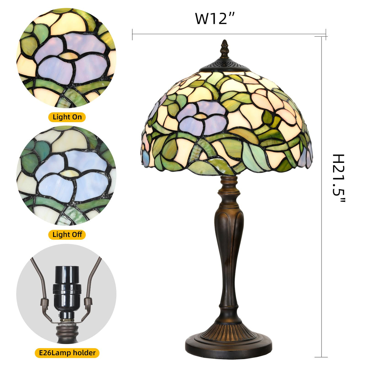 TL0005 Tiffany Table Lamp Bedside Stained Glass Lamp Spring Floral Design Reading Desk Light 12X21.5 Inches for Bedroom Living Room Home Office (Spring florals)