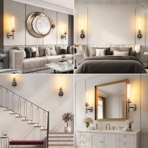 19.5" Knurled Bronze Wall Sconces Set of 2 (Clear Glass / 19.5″-Bronze)