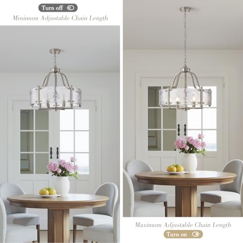 22'' Brushed Nickel Textured Glass Chandelier for Dining Room Light Fixture (Brushed Nickel / 22 Inch)