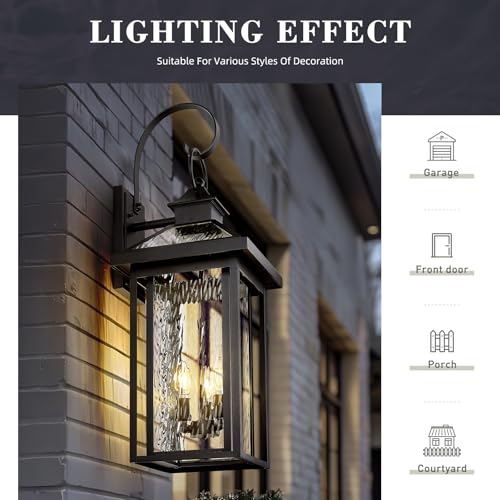 Extra Large Outdoor Wall Lighting (Black - Water Ripple Glass / 31.3 Inch - No Function)
