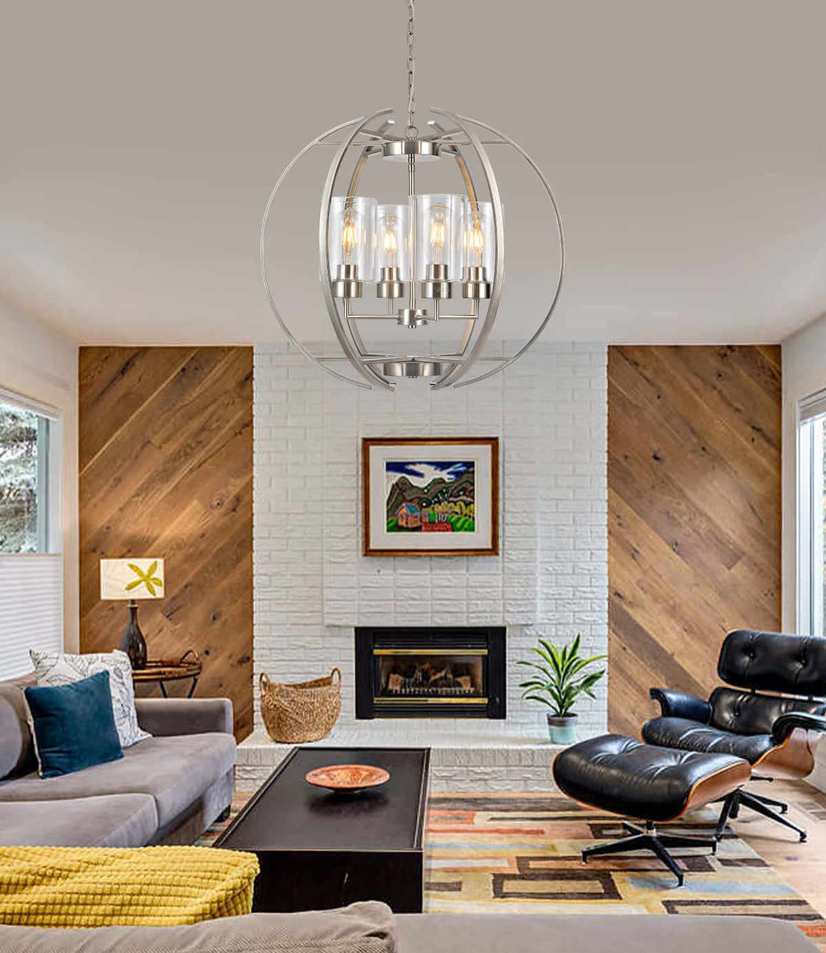 24" Brushed Nickel Globe Chandelier (Brushed Nickel Clear glass 24")