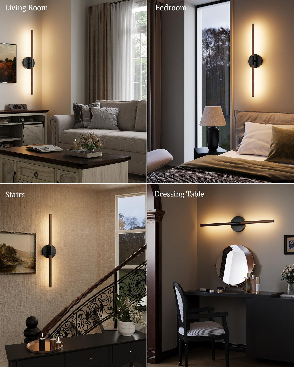 36" Battery Operated Wall Sconce Set of 2 (Walnut Black / 36 Inch (2 Pack))
