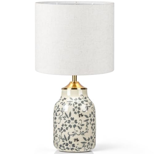 1 Pcs 21" Vintage Gray Ceramic Lamp with Beige Linen Shade (Vintage Gray)