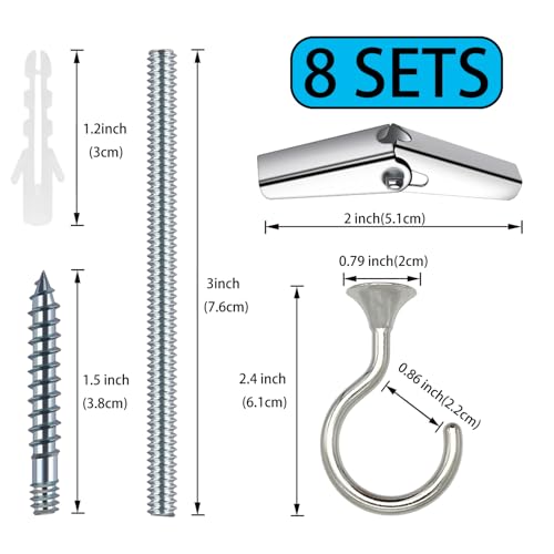 Heavy Duty Ceiling Hooks for Hanging Plants 8 Pack (Silver)