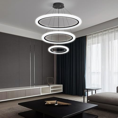 Modern LED Chandelier for Living Room Dimmable Adjustable High Ceiling Flush Mount Light Fixture for Dinning Room