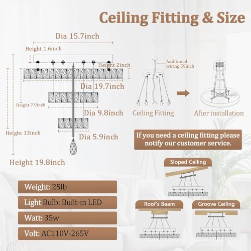 Dia 20" Modern Crystal Chandelier Flush Mount Chandeliers LED Dimmable Bedroom Chandelier Crystal Ceiling Light for Dining Room Living Room Foyer Black (Black / W:20inches)