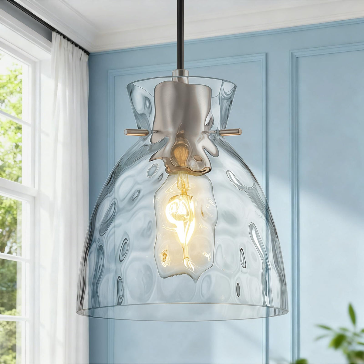 5.9" Mini Hammered Glass Pendant Lights Kitchen Island Brushed Nickel E26 (1-Pk Brushed Nickel / D5.9")