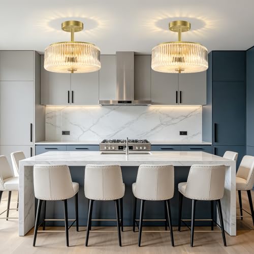 Ribbed Glass Semi Flush Mount Ceiling Light