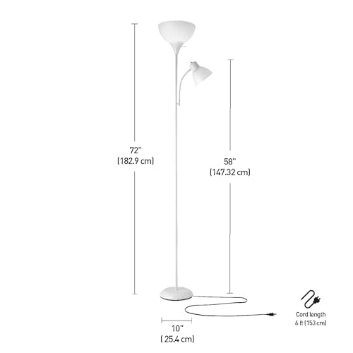 67136 72" Torchiere Floor Lamp with Adjustable Reading Light (White / 1 Pack)