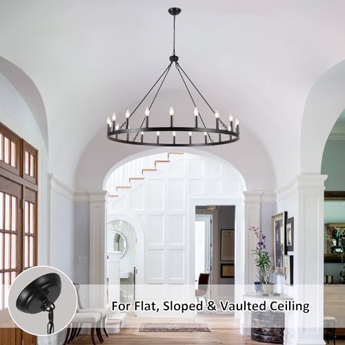 47.2 inches Black Wagon Wheel Chandelier (Black-20 lights)