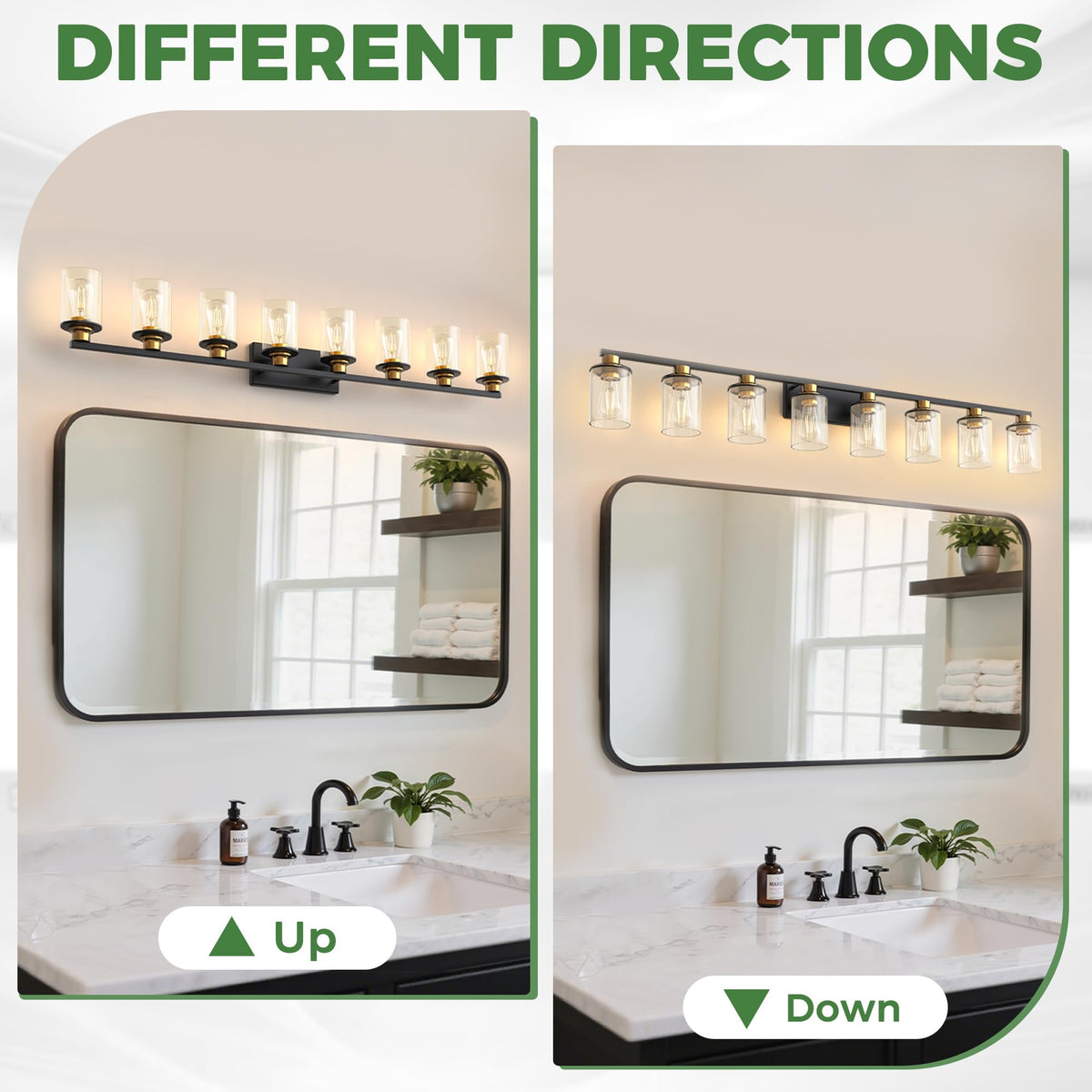 Bathroom Vanity Light Fixture 55 Inch 8 (Black and Gold / 8-Light)