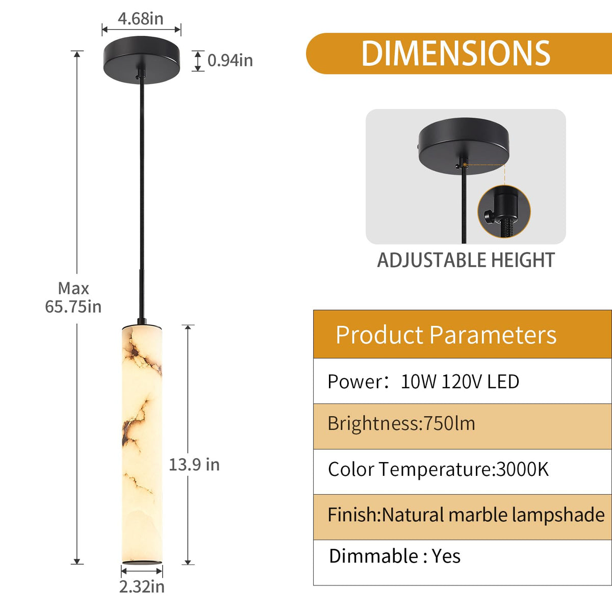 Black Alabaster Kitchen Island Pendant Lights (Black-WarmLight / 13.9in-1Pack)